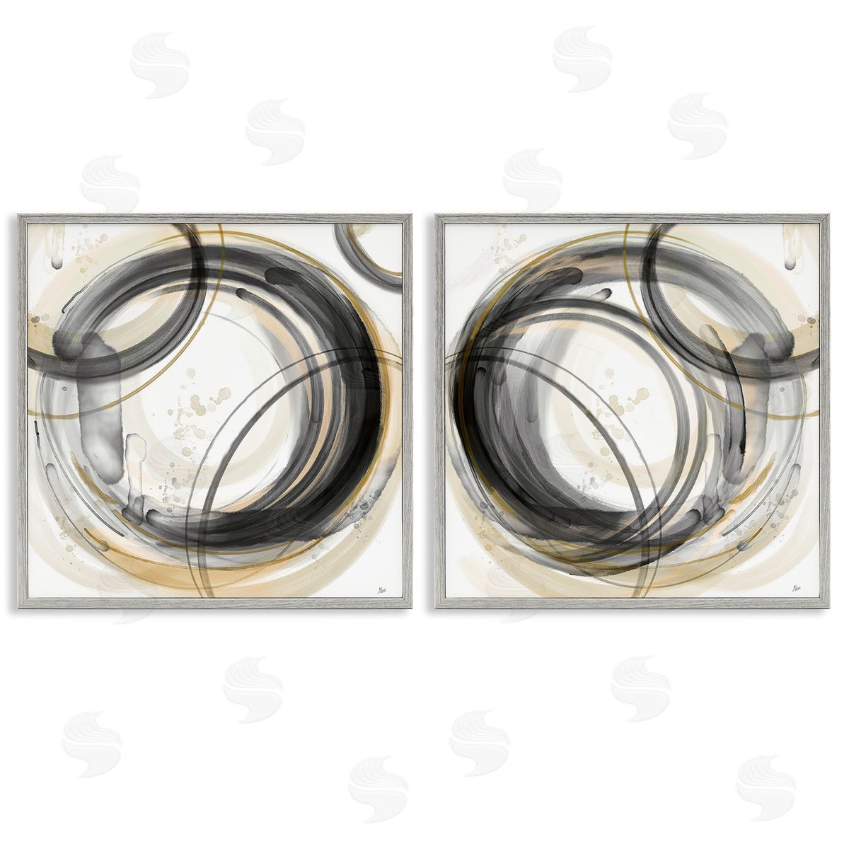 Nan Concentric Circles Pattern Gray Framed Giclee Wall Art Print