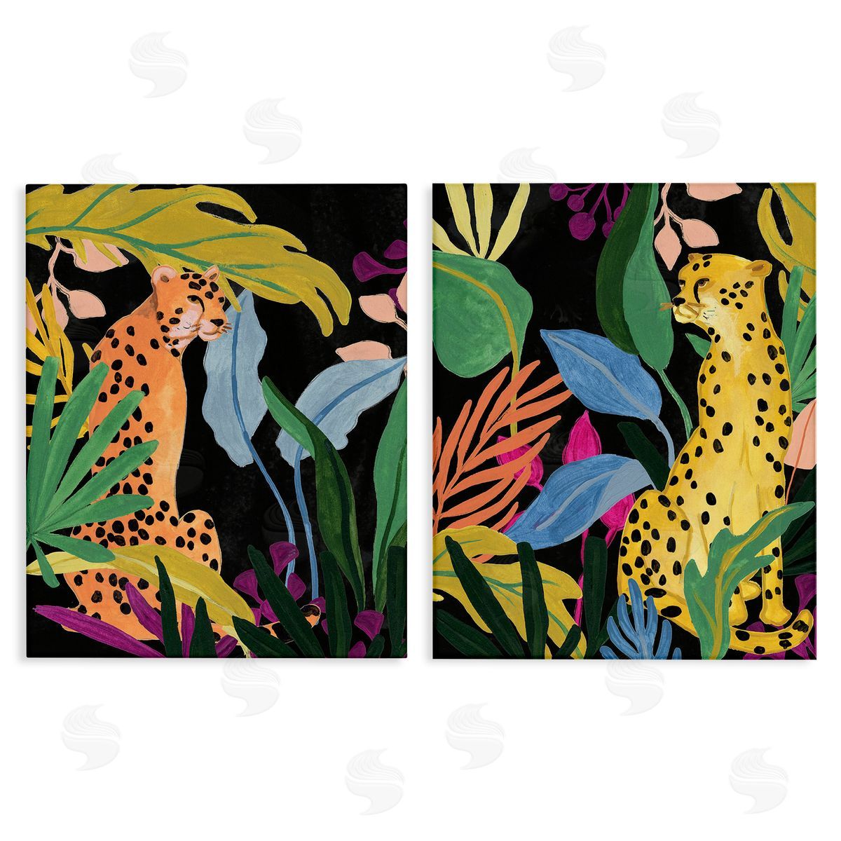 June Erica Vess Leopards & Tropical Leaves Canvas Wall Art Print