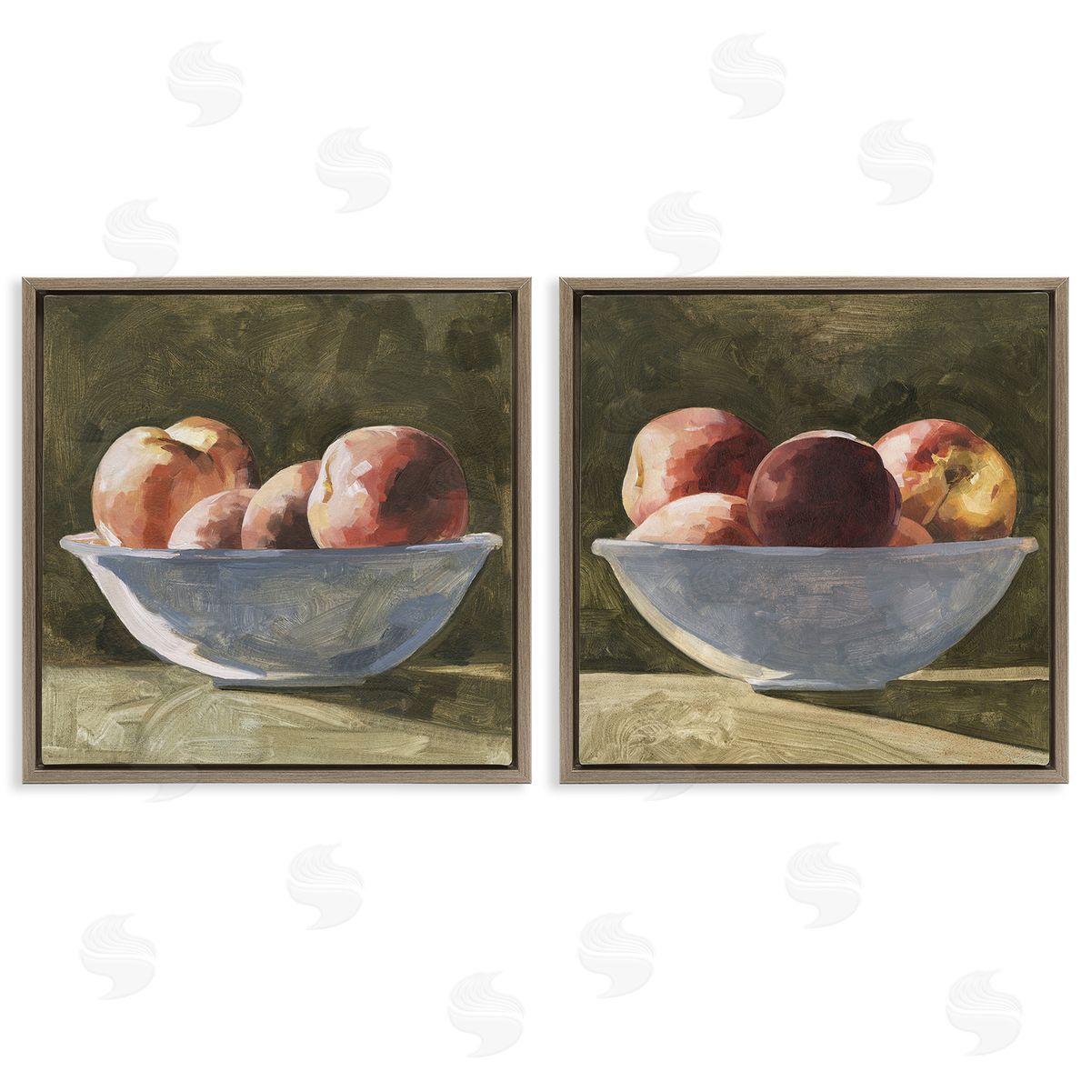 Emma Caroline Bowls of Apples Brown Floating Frame Canvas Wall Art Print