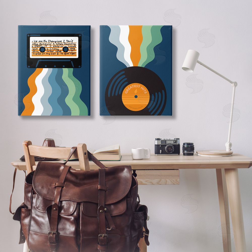 Laura Marr Retro Music with Stripes Canvas Wall Art Print in Room