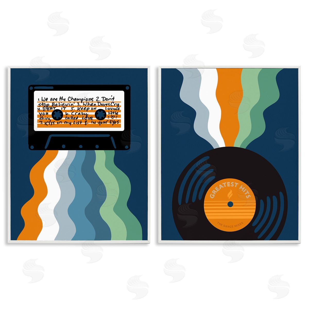 Laura Marr Retro Music with Stripes White Framed Giclee Wall Art Print