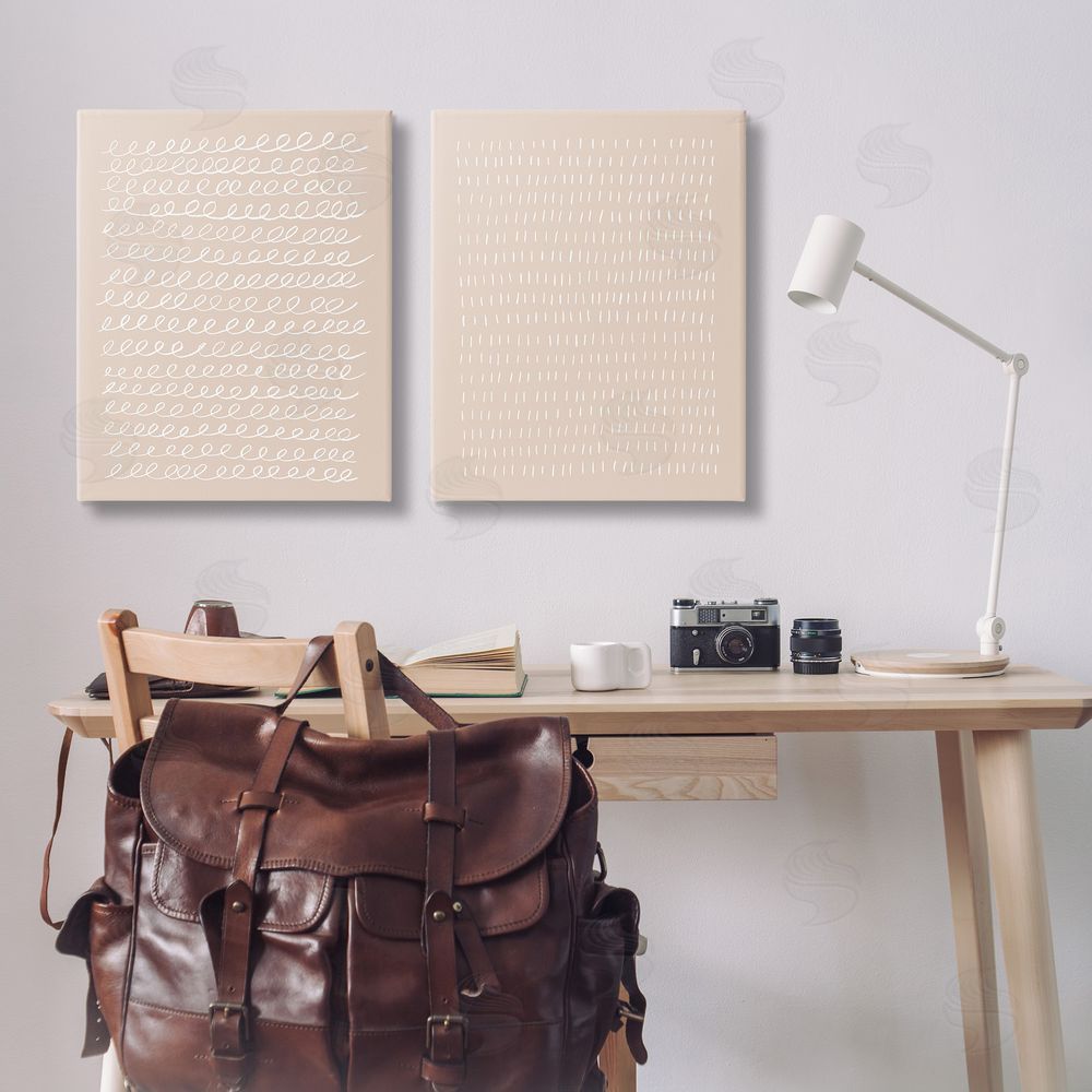 Victoria Borges Beige Minimal Scribbles Canvas Wall Art Print in Room
