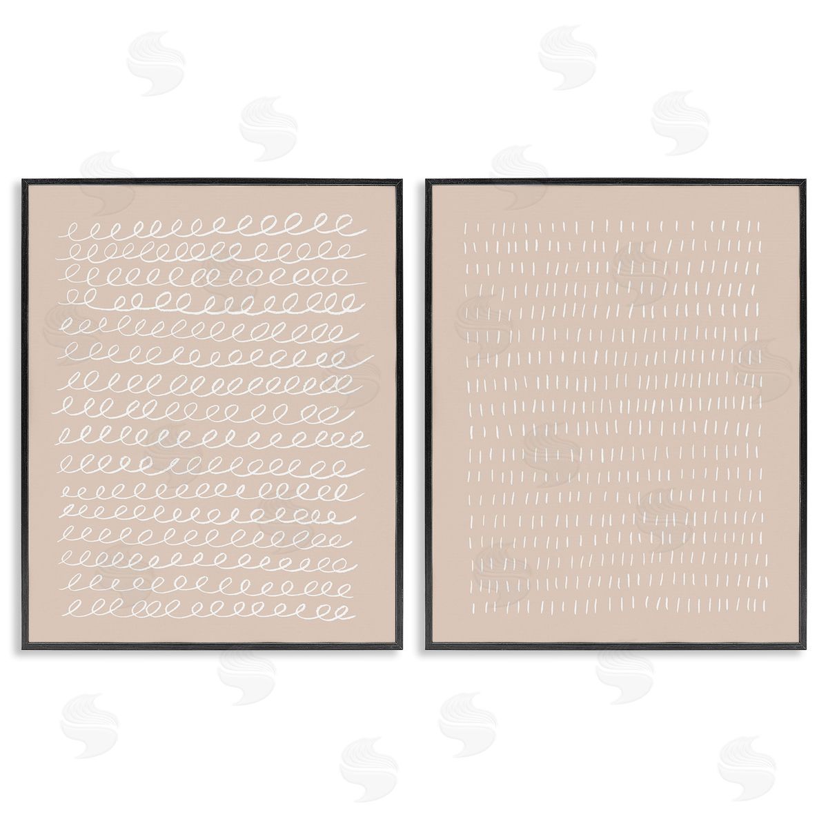 Victoria Borges Beige Minimal Scribbles Black Framed Giclee Wall Art Print