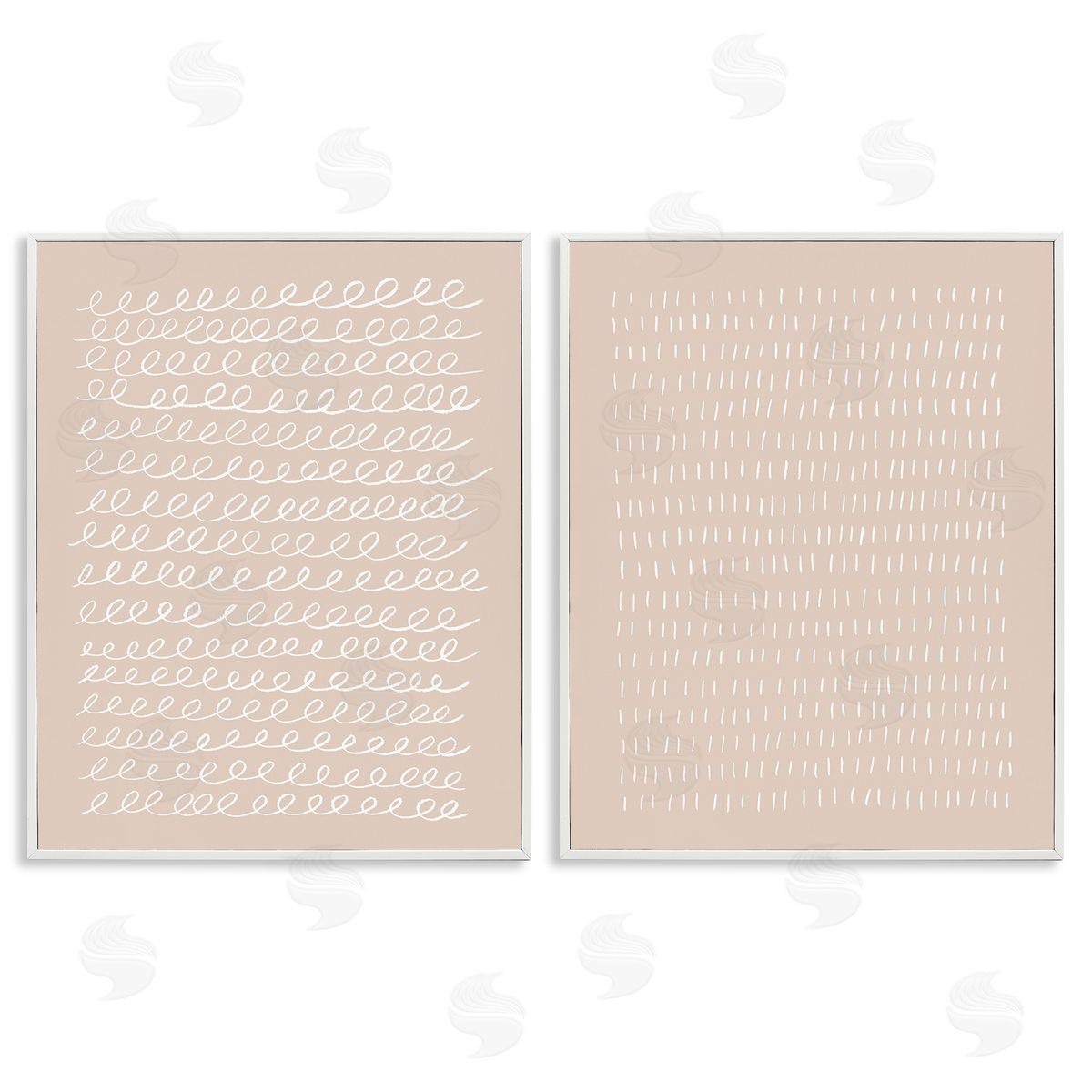 Victoria Borges Beige Minimal Scribbles White Framed Giclee Wall Art Print