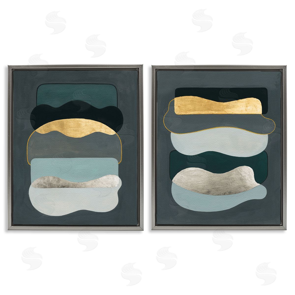 Grace Popp Shapes with Glam Details Gray Floating Frame Canvas Wall Art Print