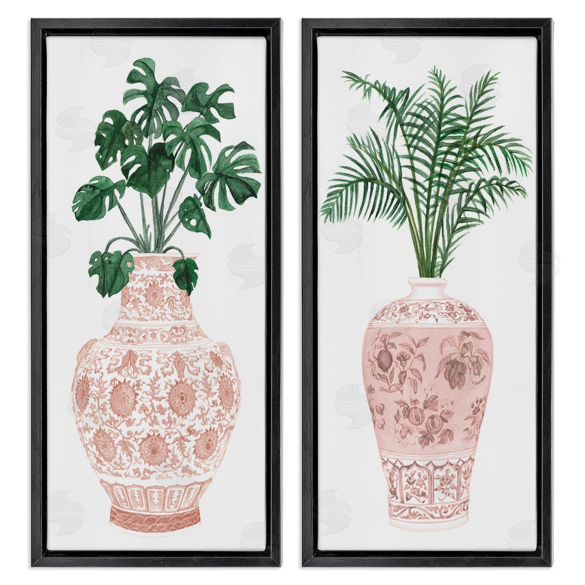 Melissa Wang Plants & Oriental Vases Black Floating Frame Canvas Wall Art Print