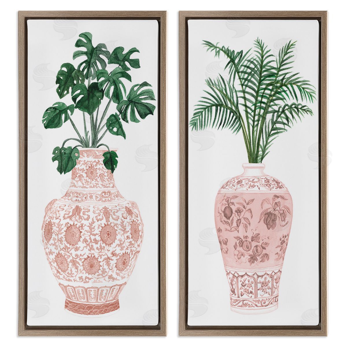 Melissa Wang Plants & Oriental Vases Brown Floating Frame Canvas Wall Art Print