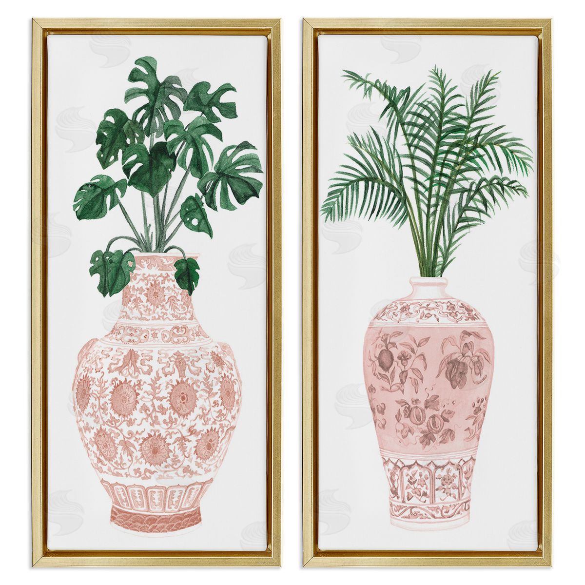 Melissa Wang Plants & Oriental Vases Gold Floating Frame Canvas Wall Art Print