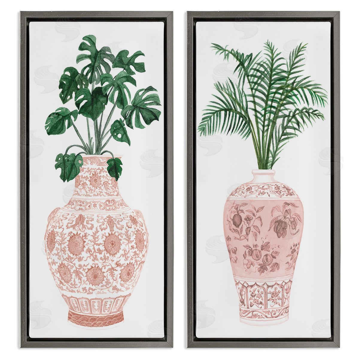 Melissa Wang Plants & Oriental Vases Gray Floating Frame Canvas Wall Art Print