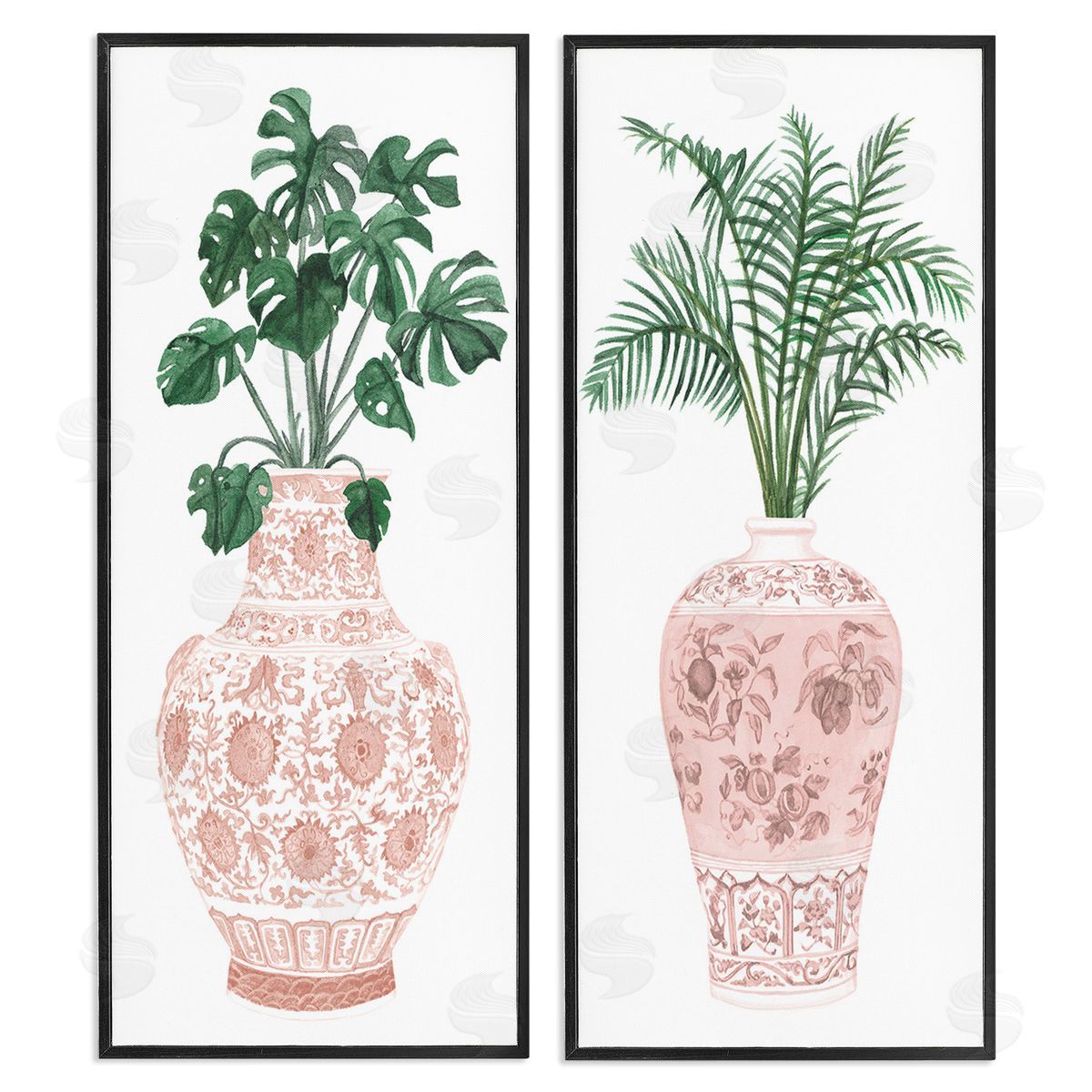 Melissa Wang Plants & Oriental Vases Black Framed Giclee Wall Art Print