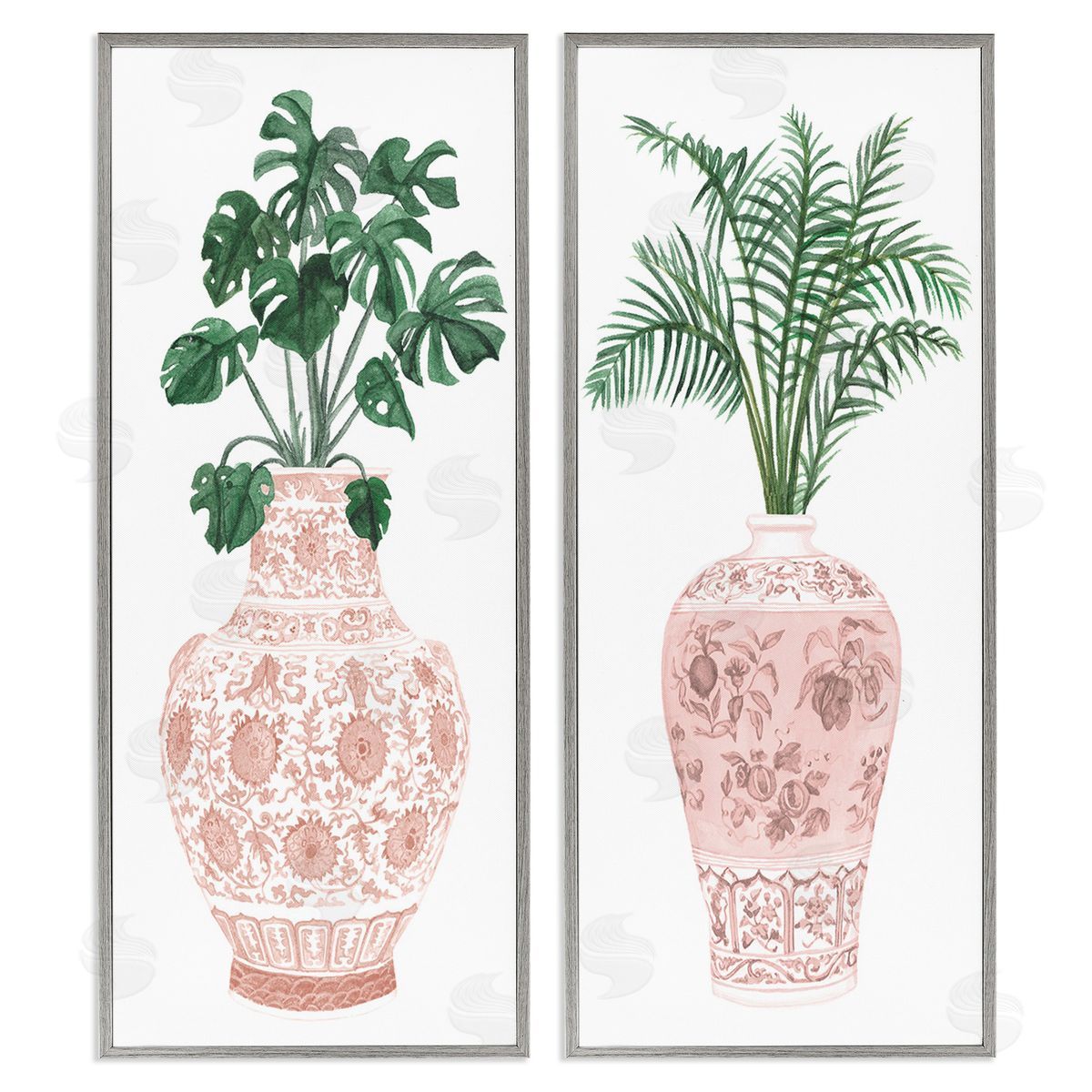 Melissa Wang Plants & Oriental Vases Gray Framed Giclee Wall Art Print