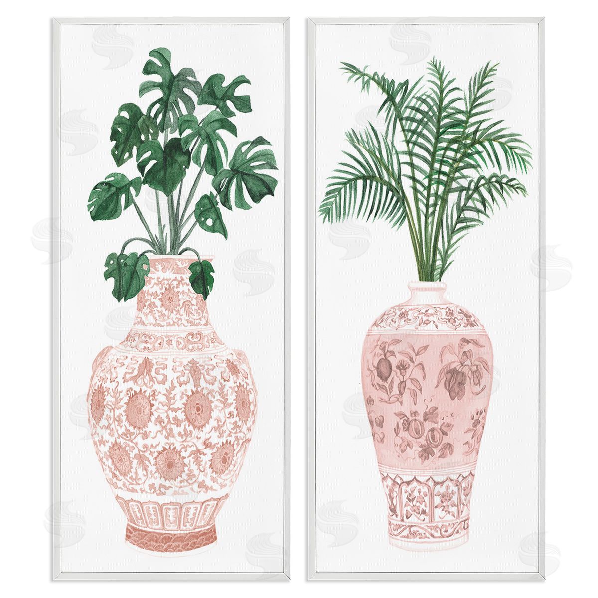 Melissa Wang Plants & Oriental Vases White Framed Giclee Wall Art Print