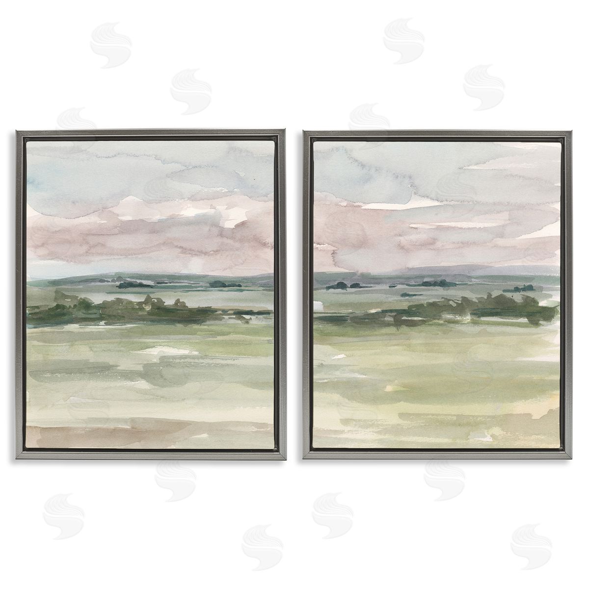 Ethan Harper Rural Landscape Watercolors Gray Floating Frame Canvas Wall Art Print