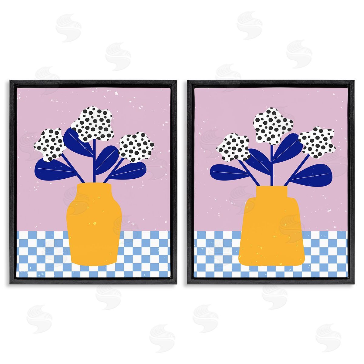Melissa Wang Patterned Flowers in Vases Black Floating Frame Canvas Wall Art Print