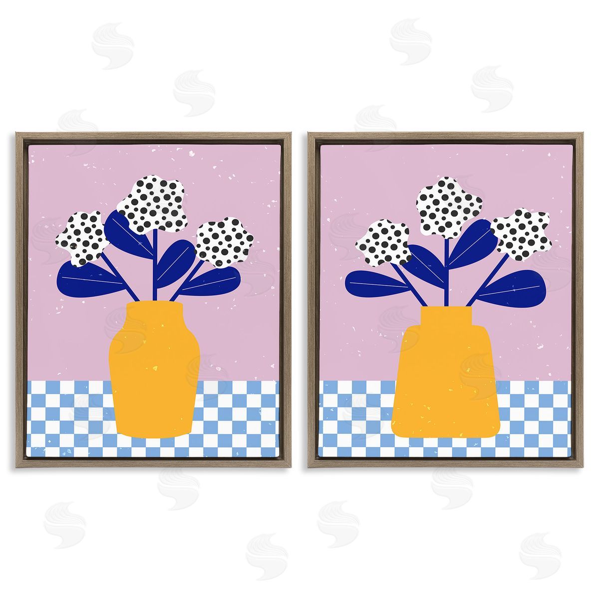 Melissa Wang Patterned Flowers in Vases Brown Floating Frame Canvas Wall Art Print