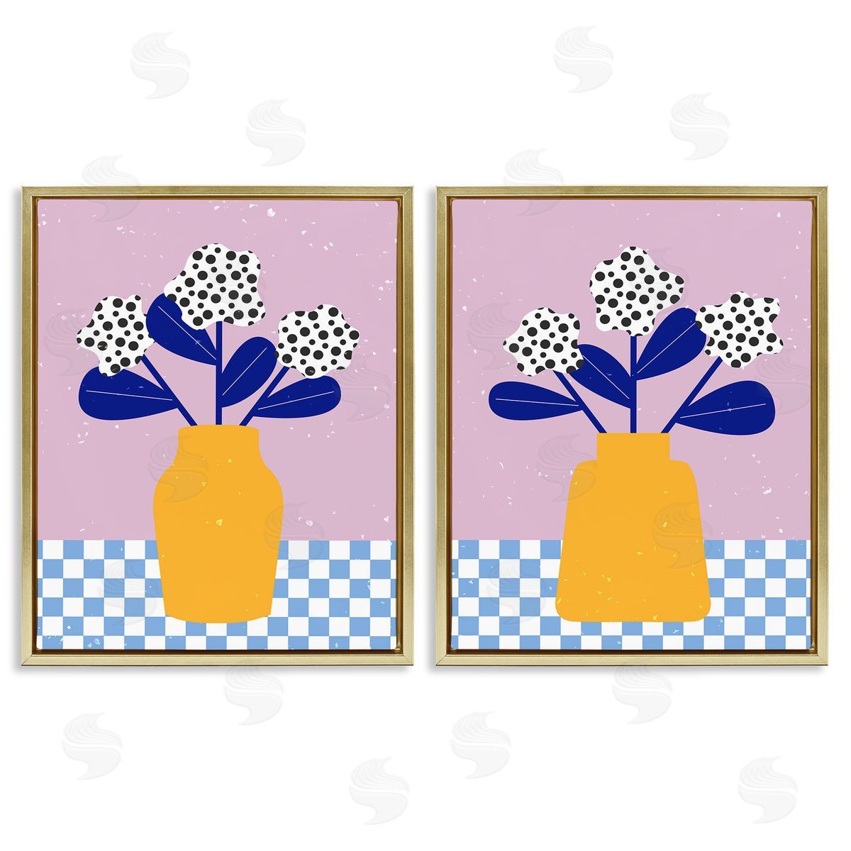 Melissa Wang Patterned Flowers in Vases Gold Floating Frame Canvas Wall Art Print