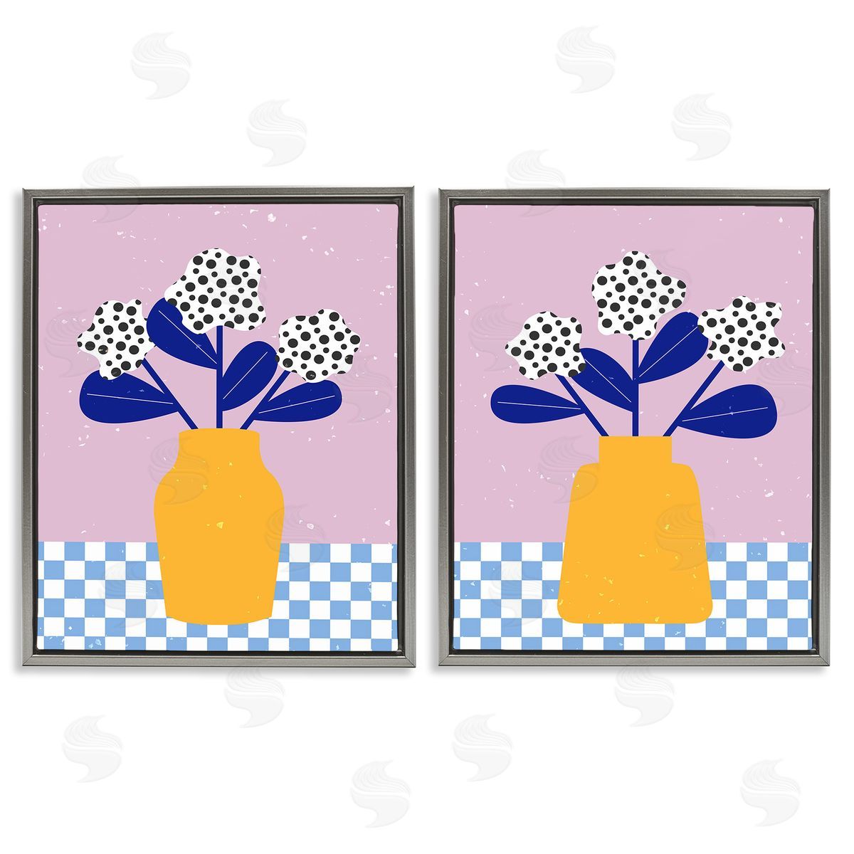 Melissa Wang Patterned Flowers in Vases Gray Floating Frame Canvas Wall Art Print