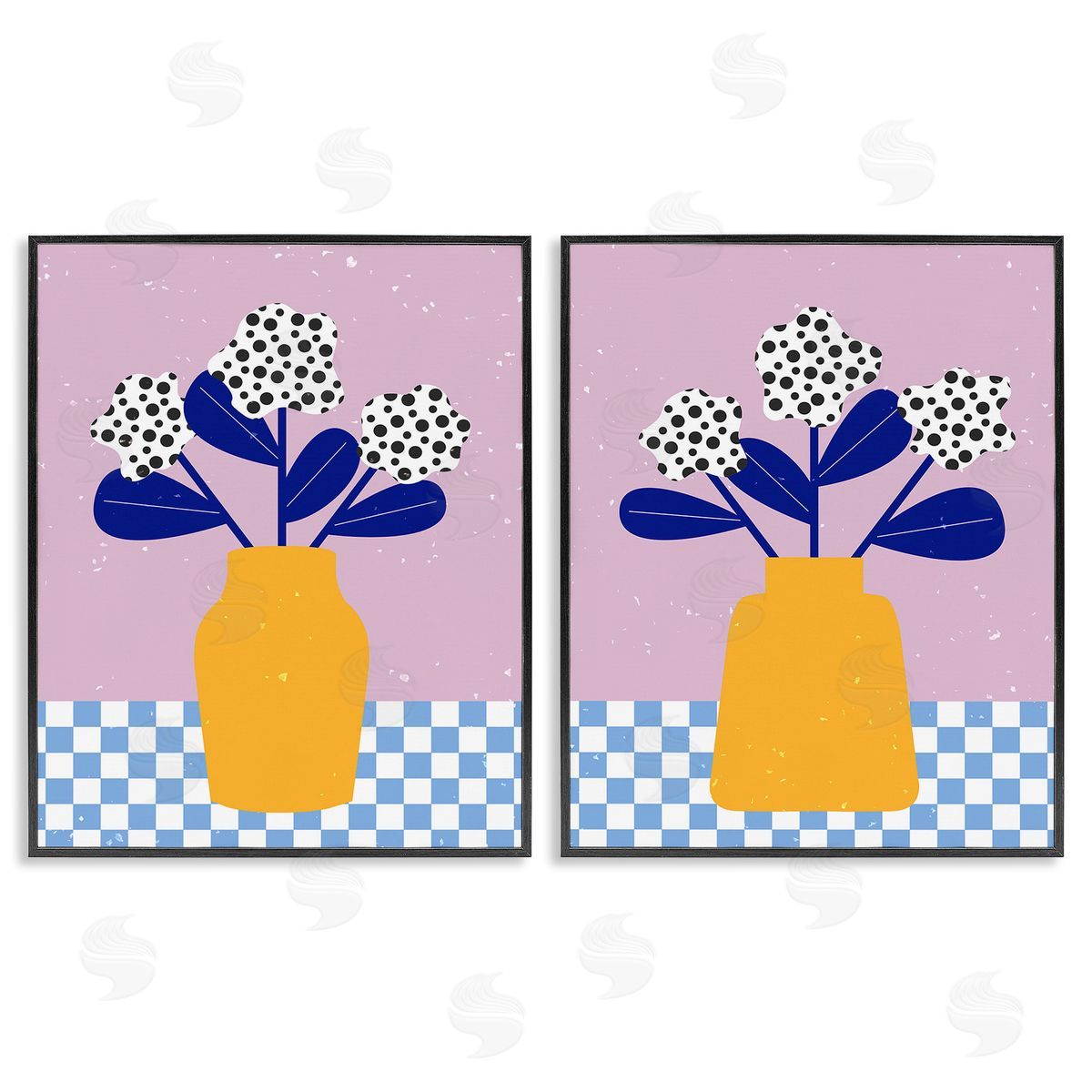 Melissa Wang Patterned Flowers in Vases Black Framed Giclee Wall Art Print