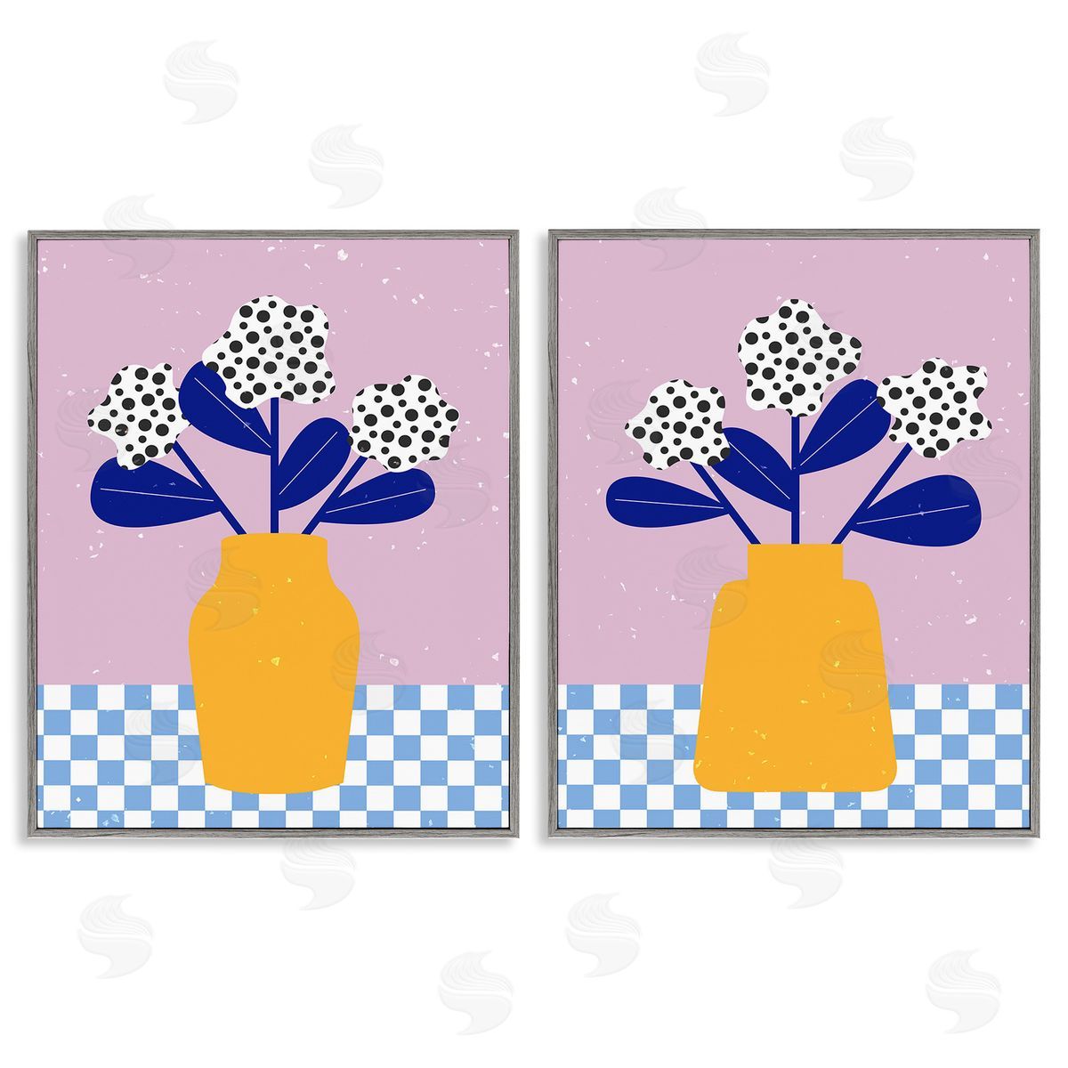Melissa Wang Patterned Flowers in Vases Gray Framed Giclee Wall Art Print