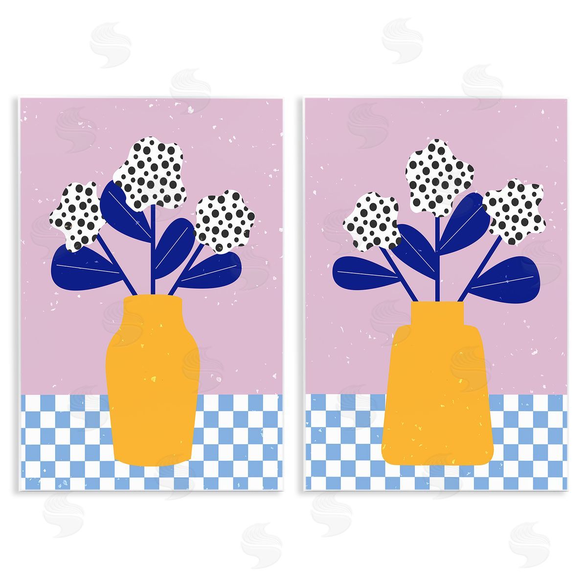 Melissa Wang Patterned Flowers in Vases Wooden Wall Plaque Art Print