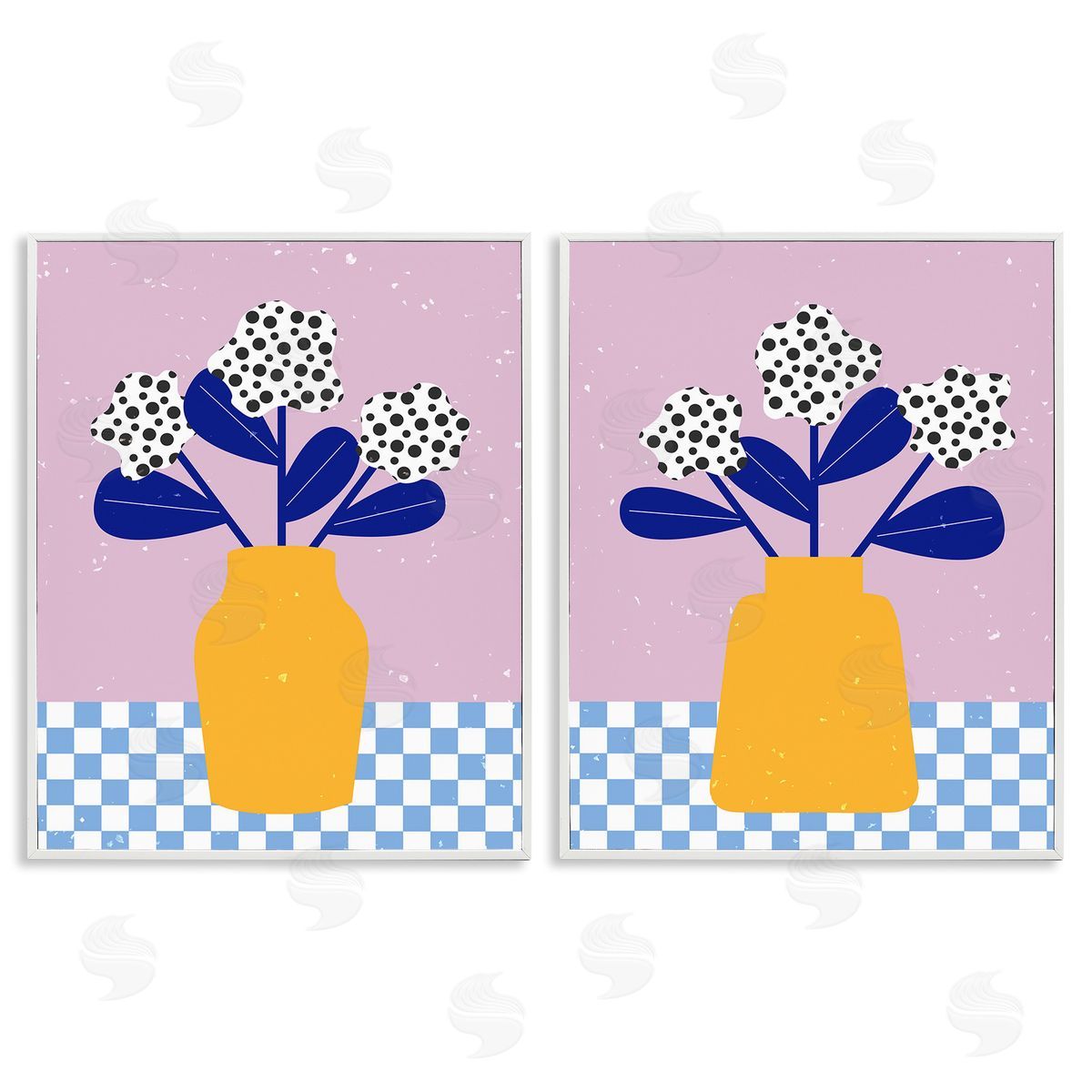 Melissa Wang Patterned Flowers in Vases White Framed Giclee Wall Art Print