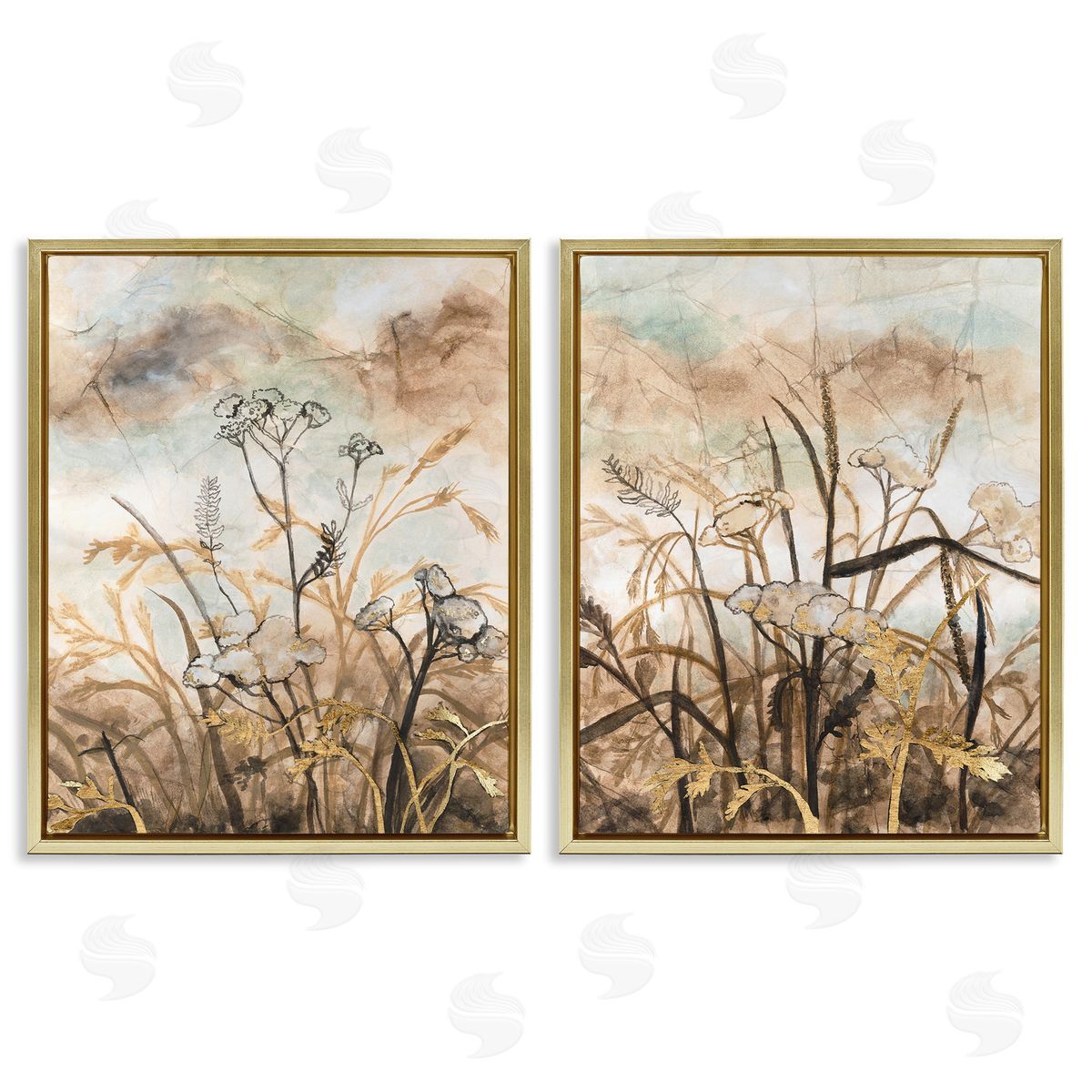 Vanna Lam Abstract Nature Outlines Gold Floating Frame Canvas Wall Art Print