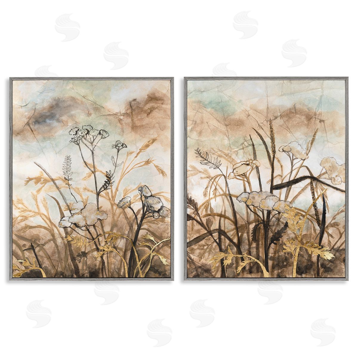Vanna Lam Abstract Nature Outlines Gray Framed Giclee Wall Art Print