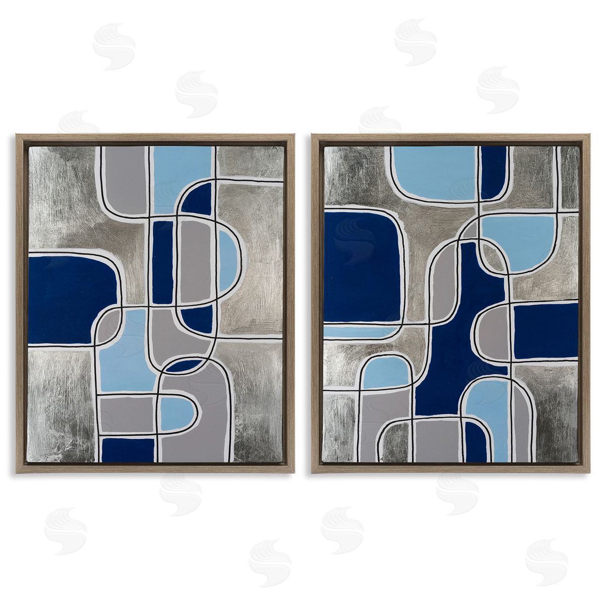 Michael Willett Blue & Grey Geometrics Brown Floating Frame Canvas Wall Art Print