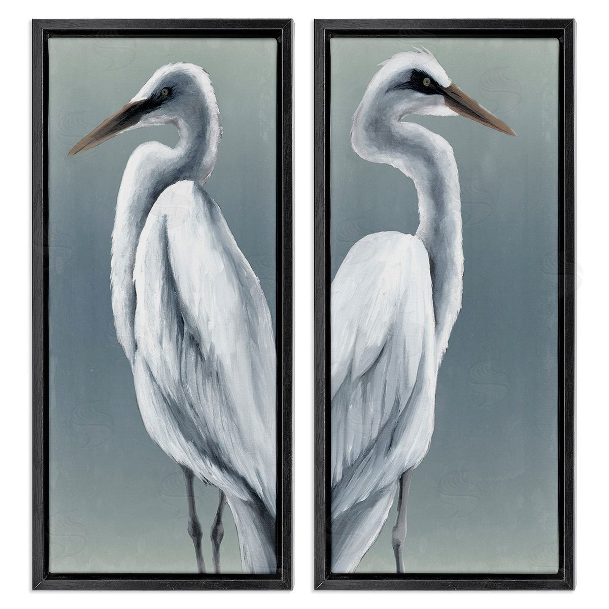 Grace Popp Nautical Egret Portraits Black Floating Frame Canvas Wall Art Print