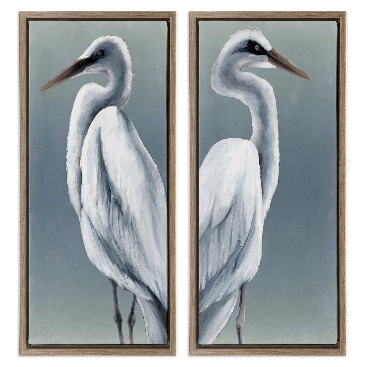 Grace Popp Nautical Egret Portraits Brown Floating Frame Canvas Wall Art Print