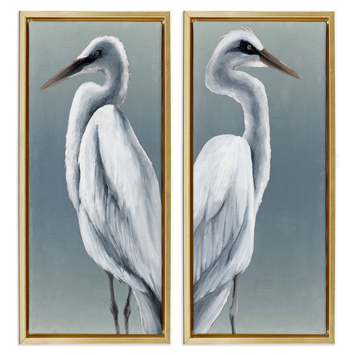 Grace Popp Nautical Egret Portraits Gold Floating Frame Canvas Wall Art Print