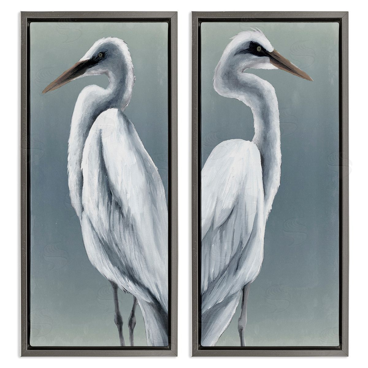 Grace Popp Nautical Egret Portraits Gray Floating Frame Canvas Wall Art Print