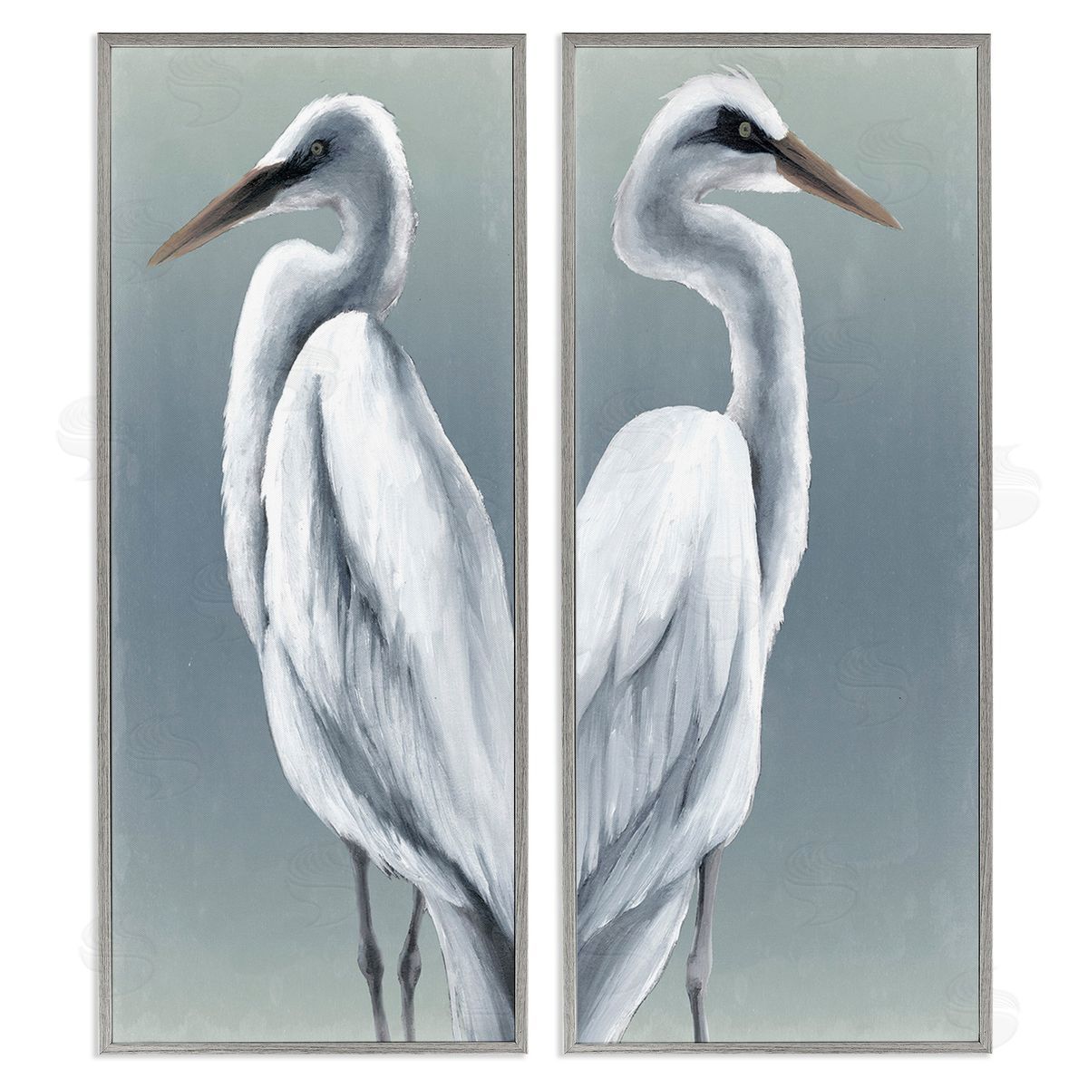 Grace Popp Nautical Egret Portraits Gray Framed Giclee Wall Art Print