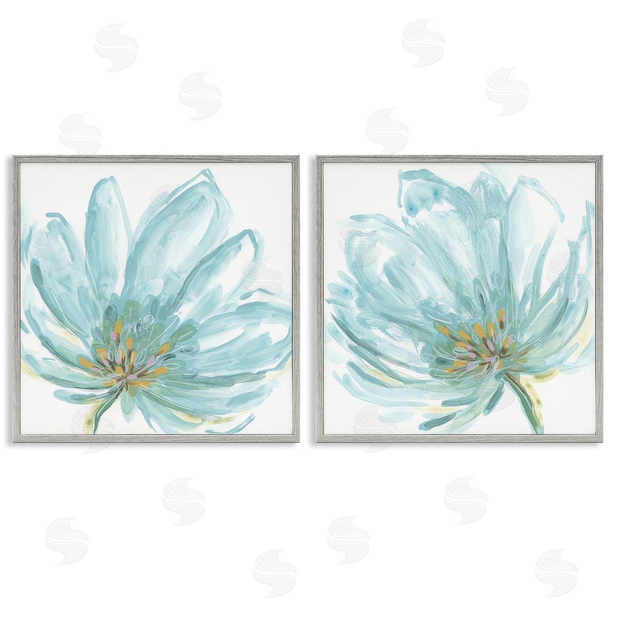 June Erica Vess Blue Blossoms on White Gray Framed Giclee Wall Art Print