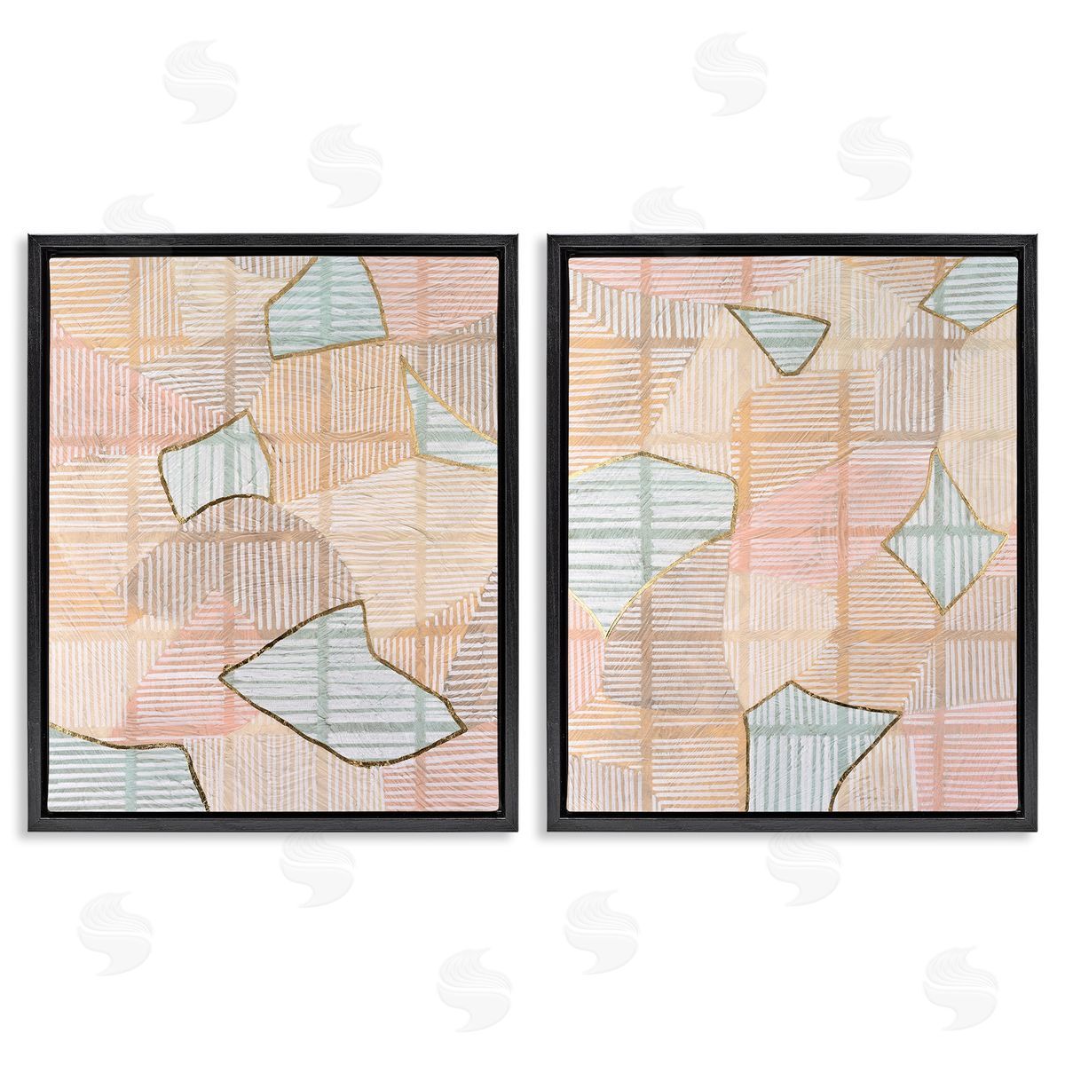 Vanna Lam Shapes on Stripes Pattern Black Floating Frame Canvas Wall Art Print