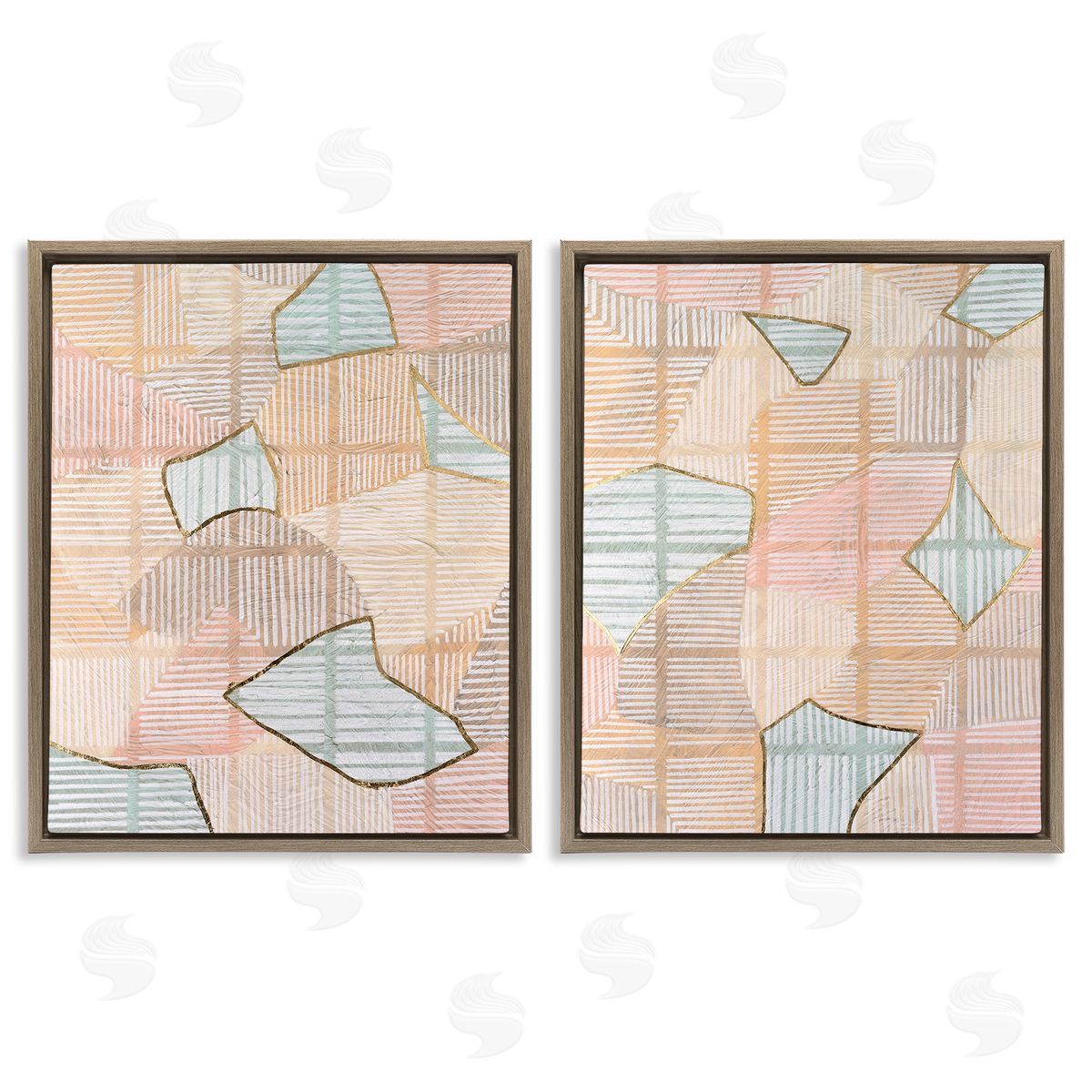 Vanna Lam Shapes on Stripes Pattern Brown Floating Frame Canvas Wall Art Print