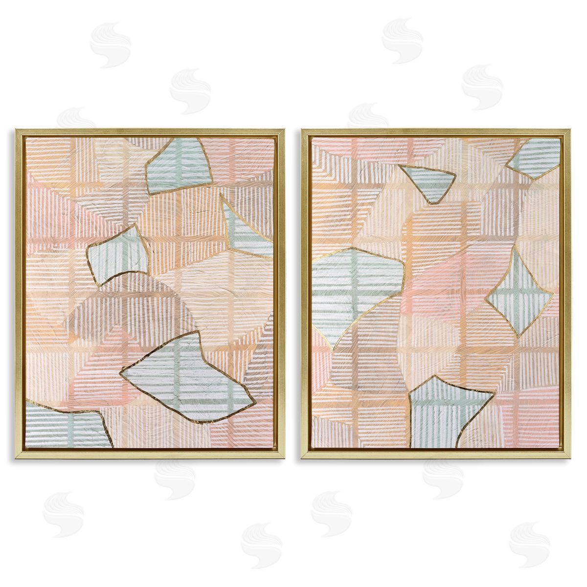 Vanna Lam Shapes on Stripes Pattern Gold Floating Frame Canvas Wall Art Print