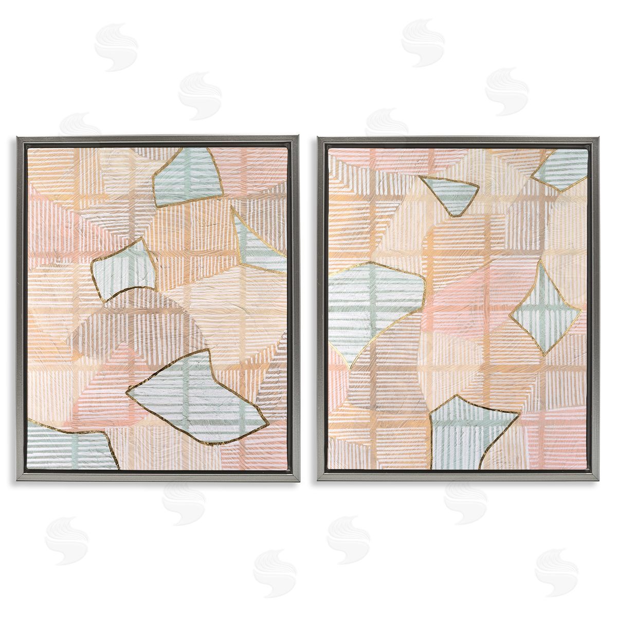 Vanna Lam Shapes on Stripes Pattern Gray Floating Frame Canvas Wall Art Print