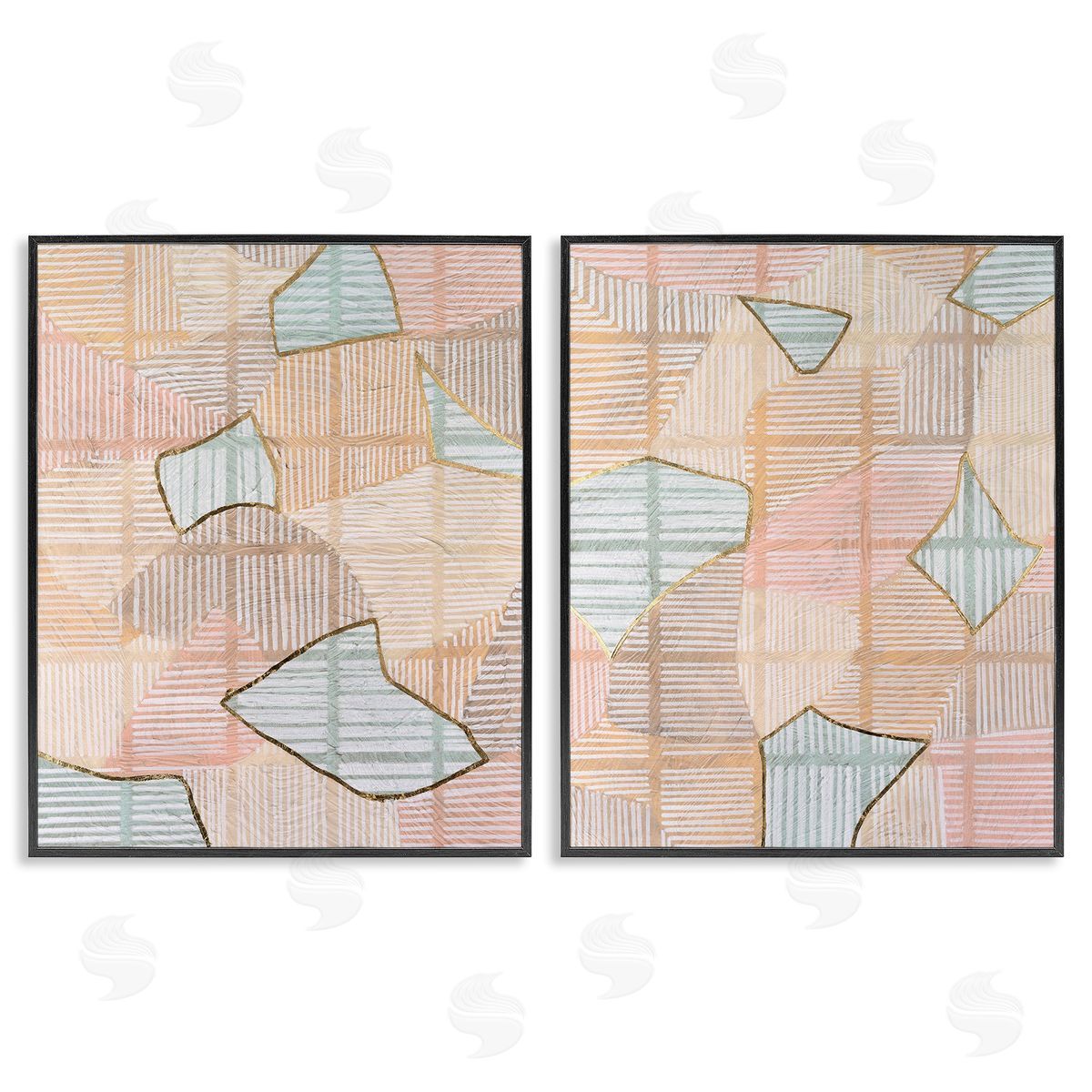 Vanna Lam Shapes on Stripes Pattern Black Framed Giclee Wall Art Print