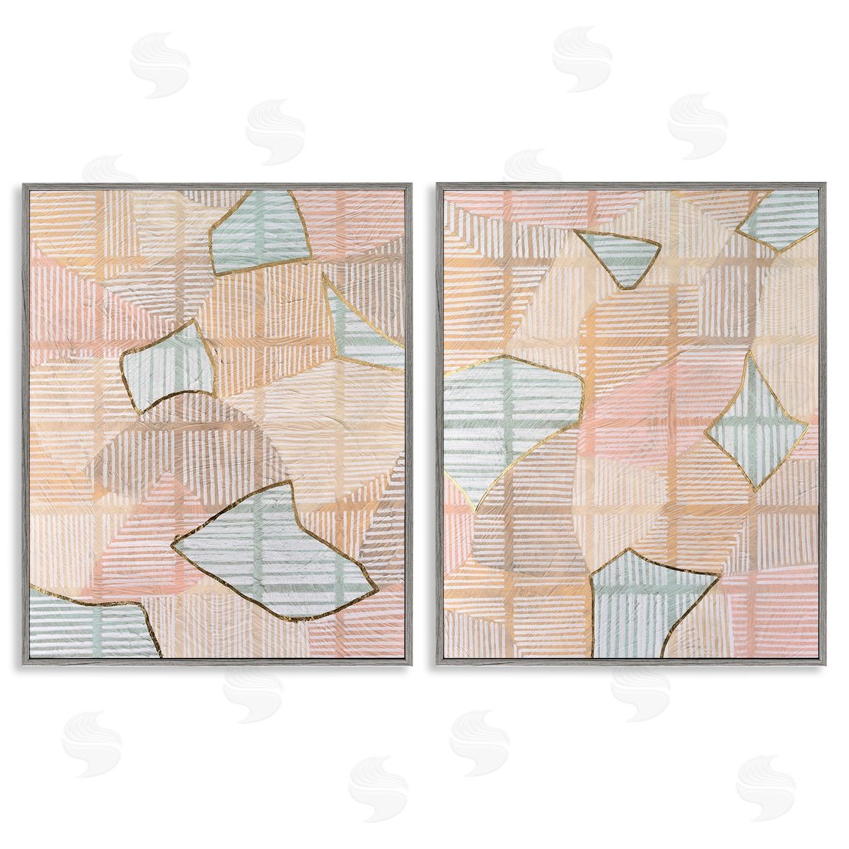 Vanna Lam Shapes on Stripes Pattern Gray Framed Giclee Wall Art Print