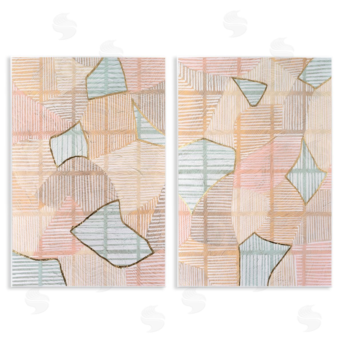 Vanna Lam Shapes on Stripes Pattern Wooden Wall Plaque Art Print