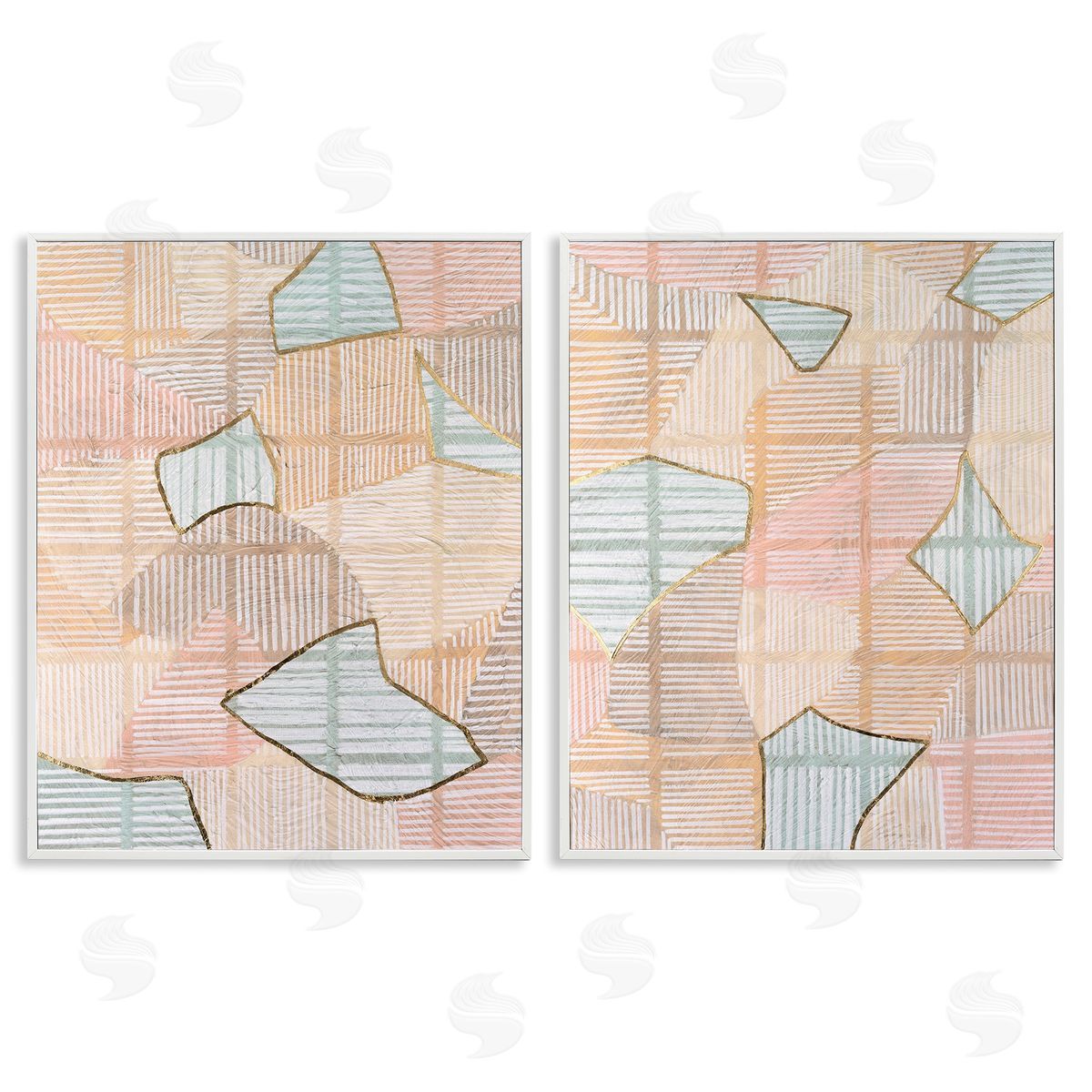 Vanna Lam Shapes on Stripes Pattern White Framed Giclee Wall Art Print