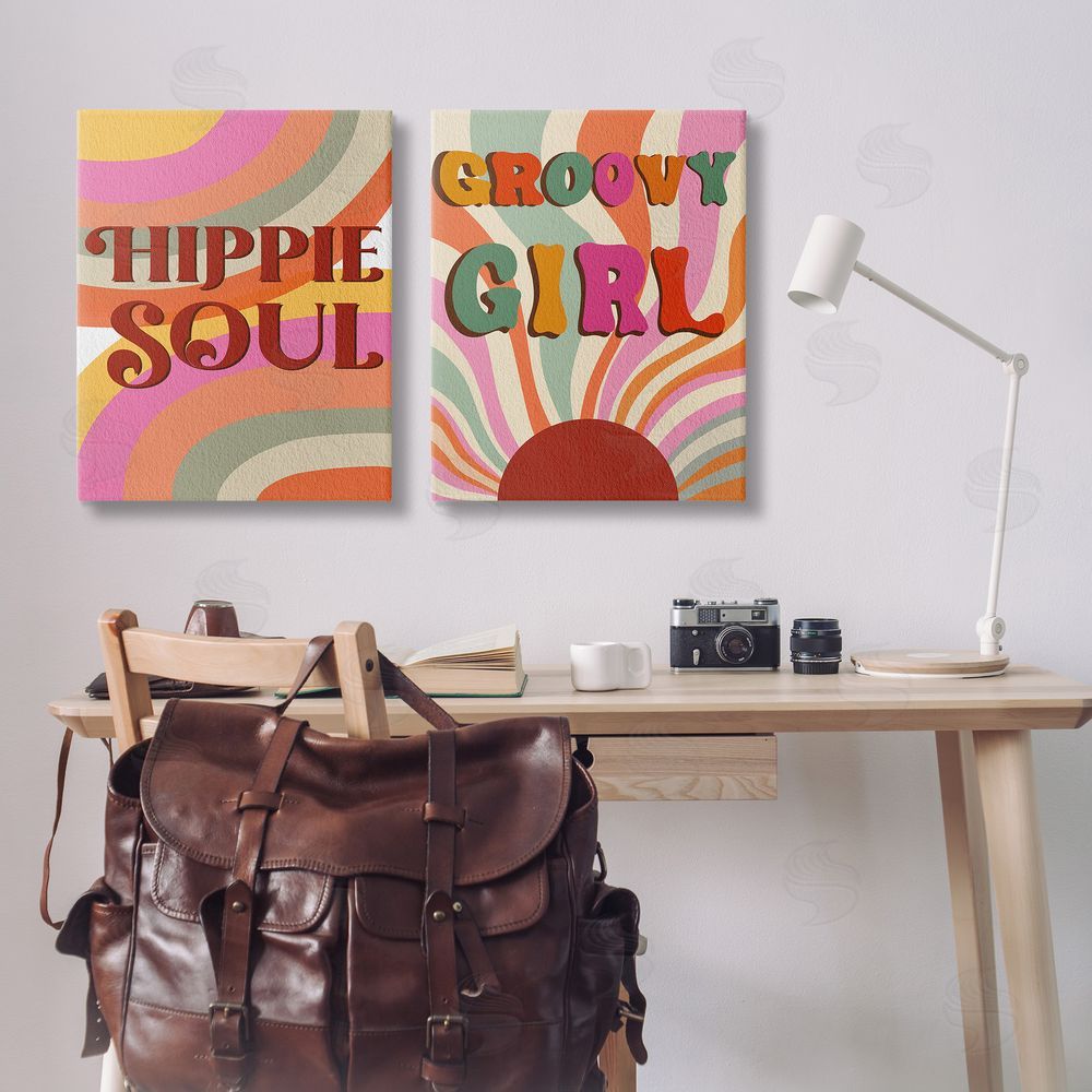 Regina Moore Groovy Striped Phrases Canvas Wall Art Print in Room