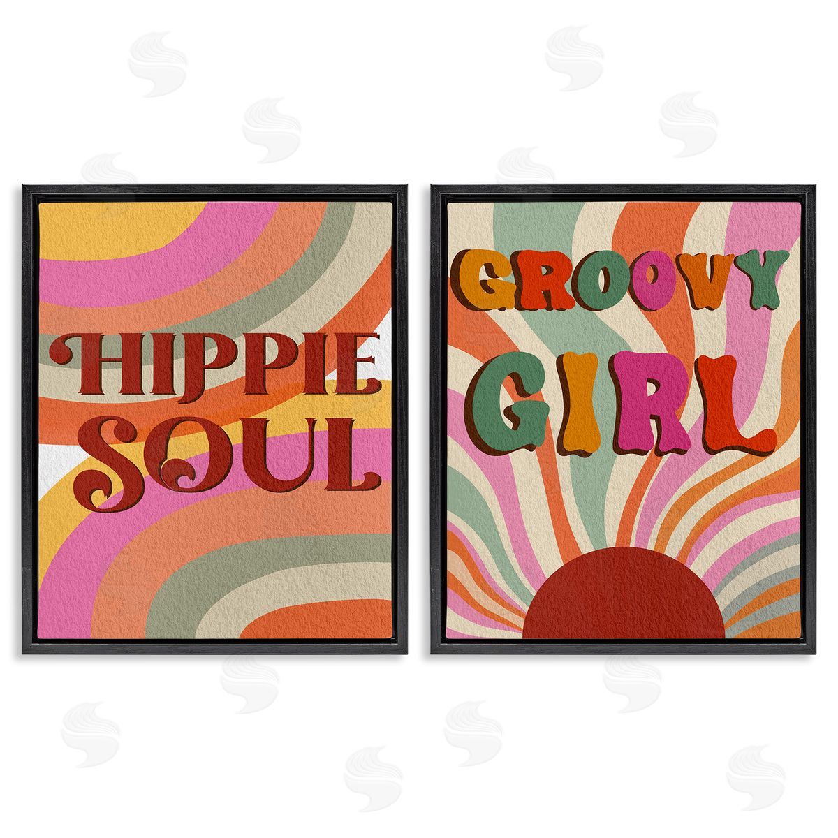 Regina Moore Groovy Striped Phrases Black Floating Frame Canvas Wall Art Print