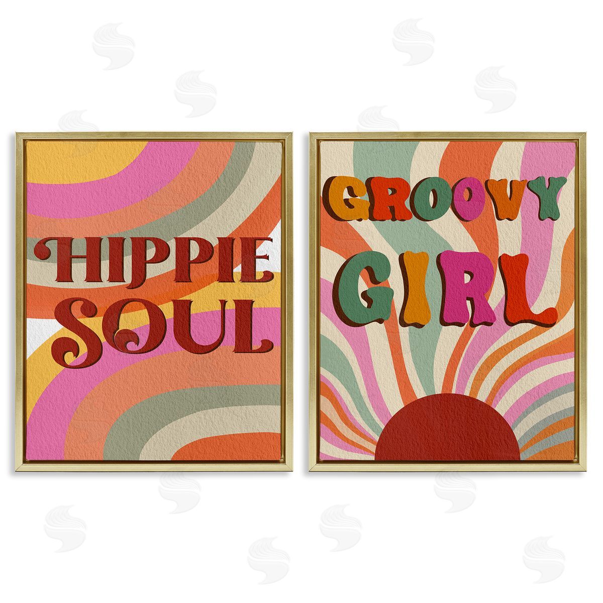 Regina Moore Groovy Striped Phrases Gold Floating Frame Canvas Wall Art Print