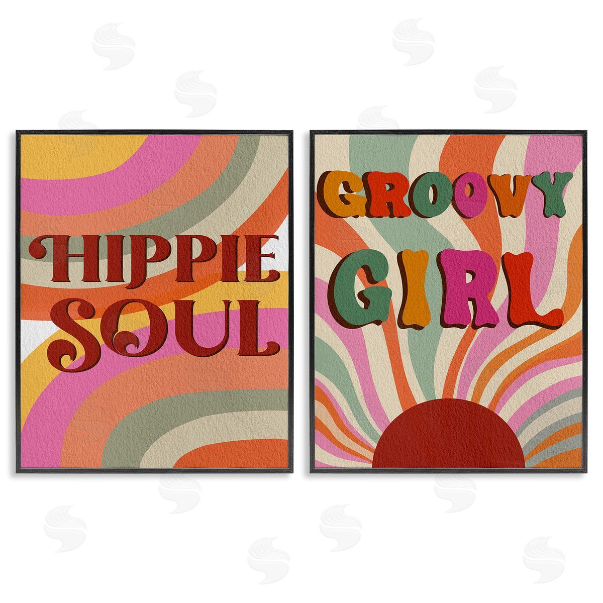 Regina Moore Groovy Striped Phrases Black Framed Giclee Wall Art Print