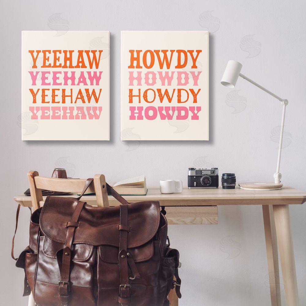 Victoria Barnes Yeehaw & Howdy Typography Canvas Wall Art Print in Room