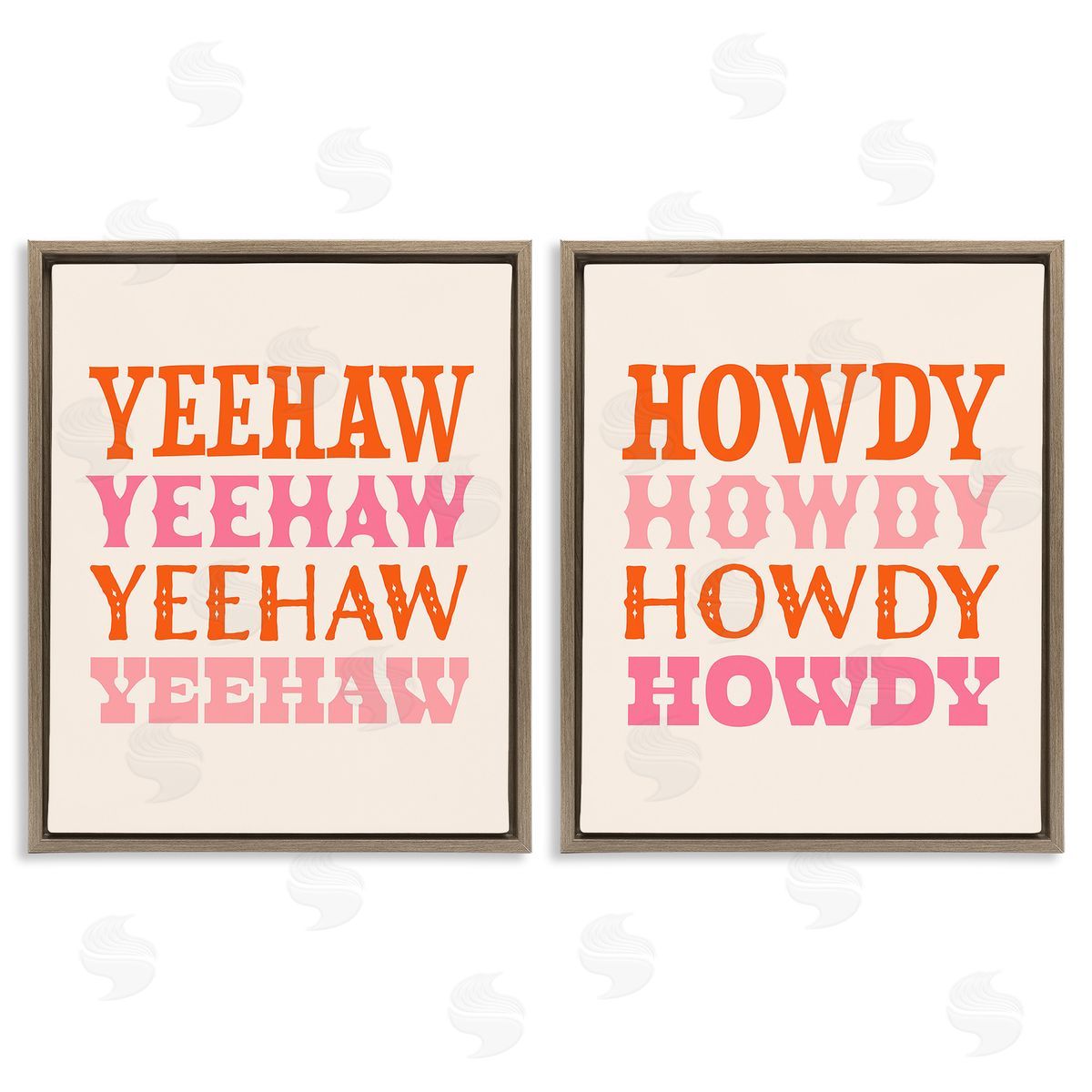 Victoria Barnes Yeehaw & Howdy Typography Brown Floating Frame Canvas Wall Art Print