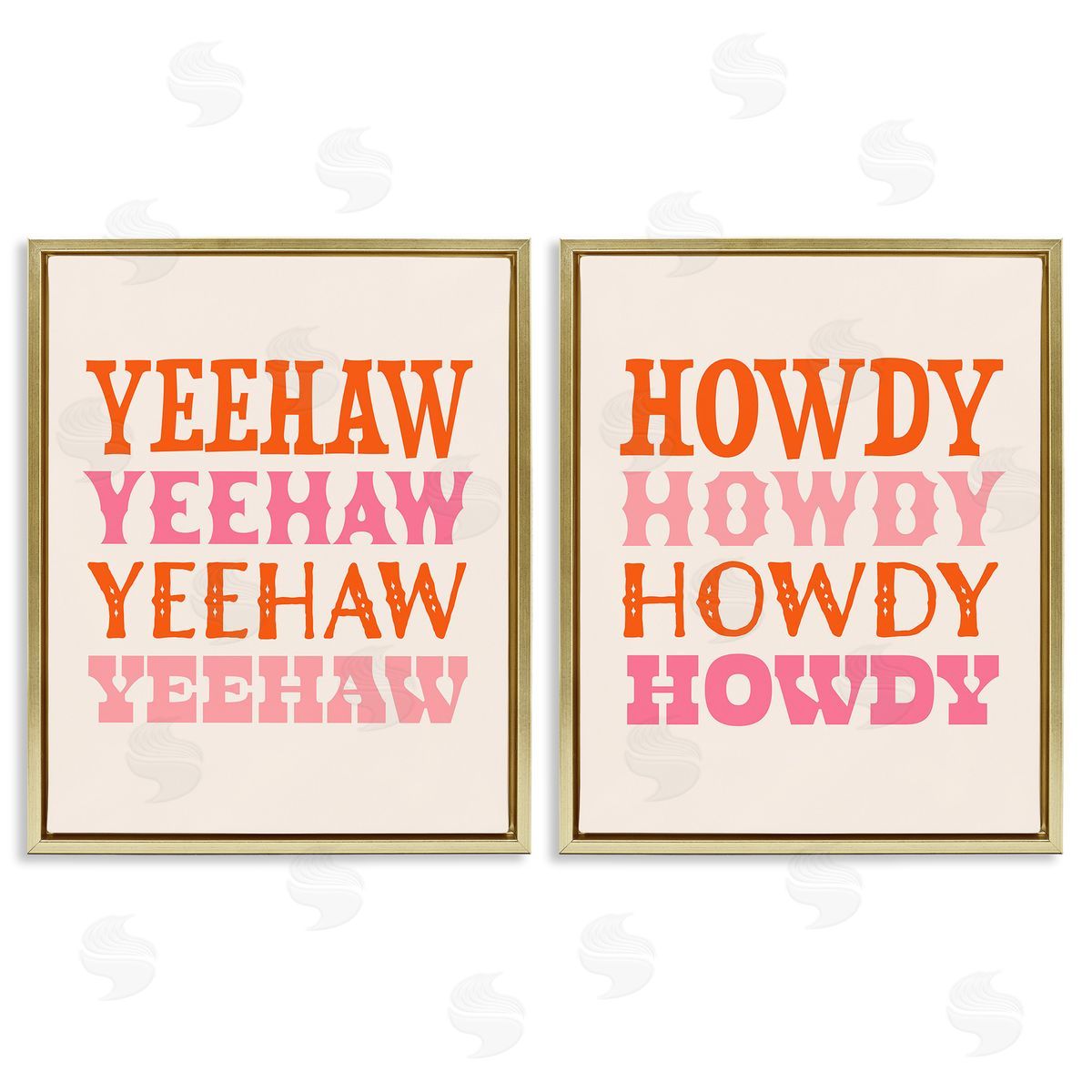 Victoria Barnes Yeehaw & Howdy Typography Gold Floating Frame Canvas Wall Art Print