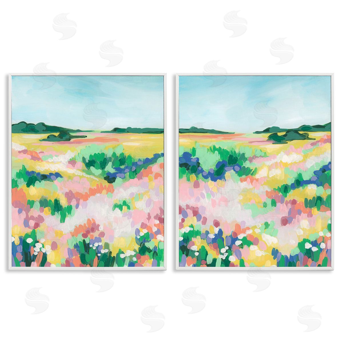 June Erica Vess Modern Country Meadow White Framed Giclee Wall Art Print
